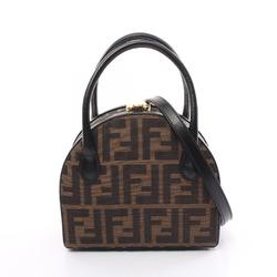 FENDI ZUCCA Handbag Canvas Leather Women's Brown