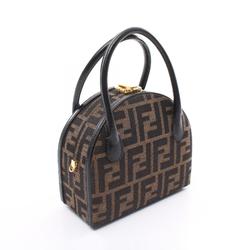 FENDI ZUCCA Handbag Canvas Leather Women's Brown