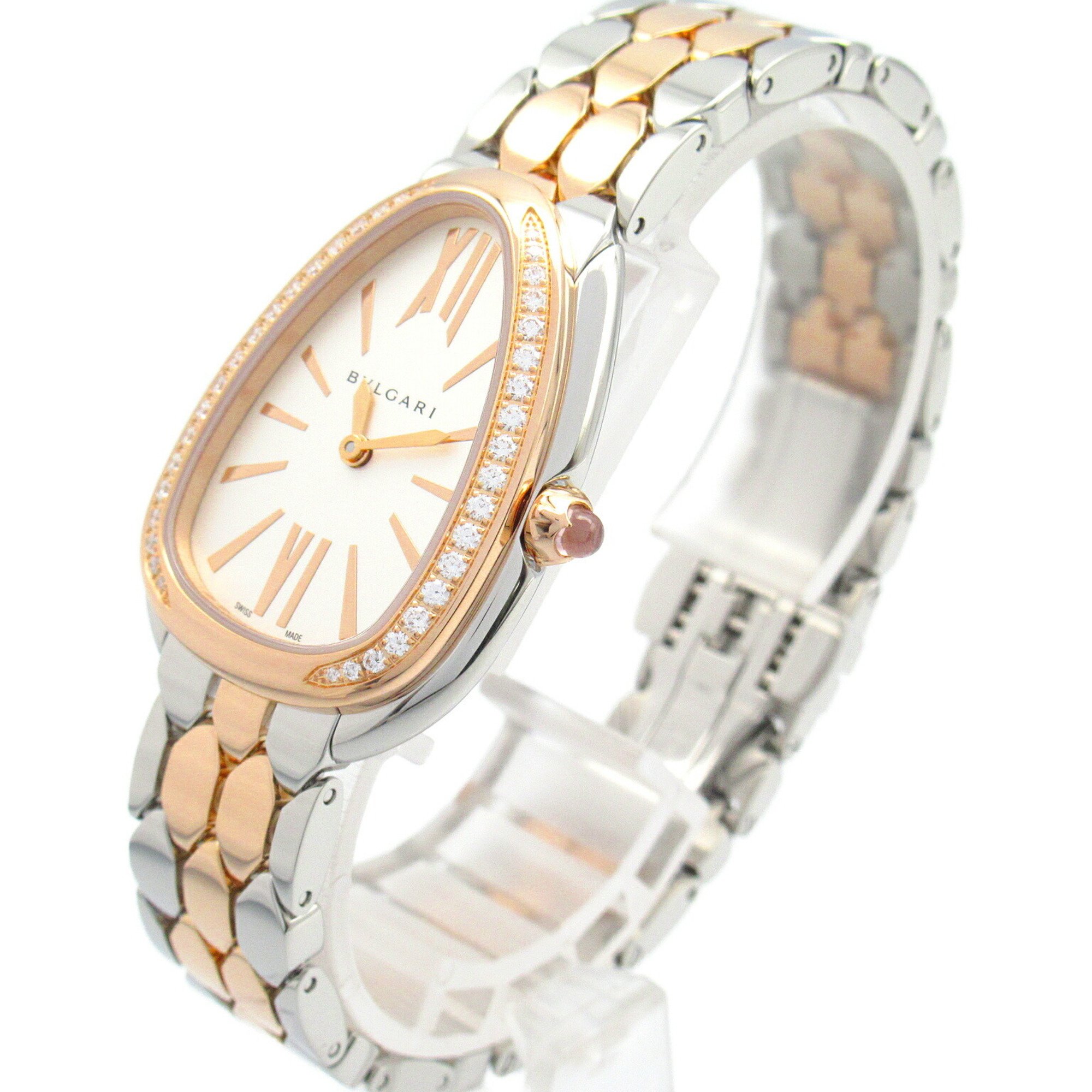 BVLGARI Serpenti Seduttori Diamond Bezel Wristwatch K18PG (Pink Gold) Stainless Steel Women's Silver 103274