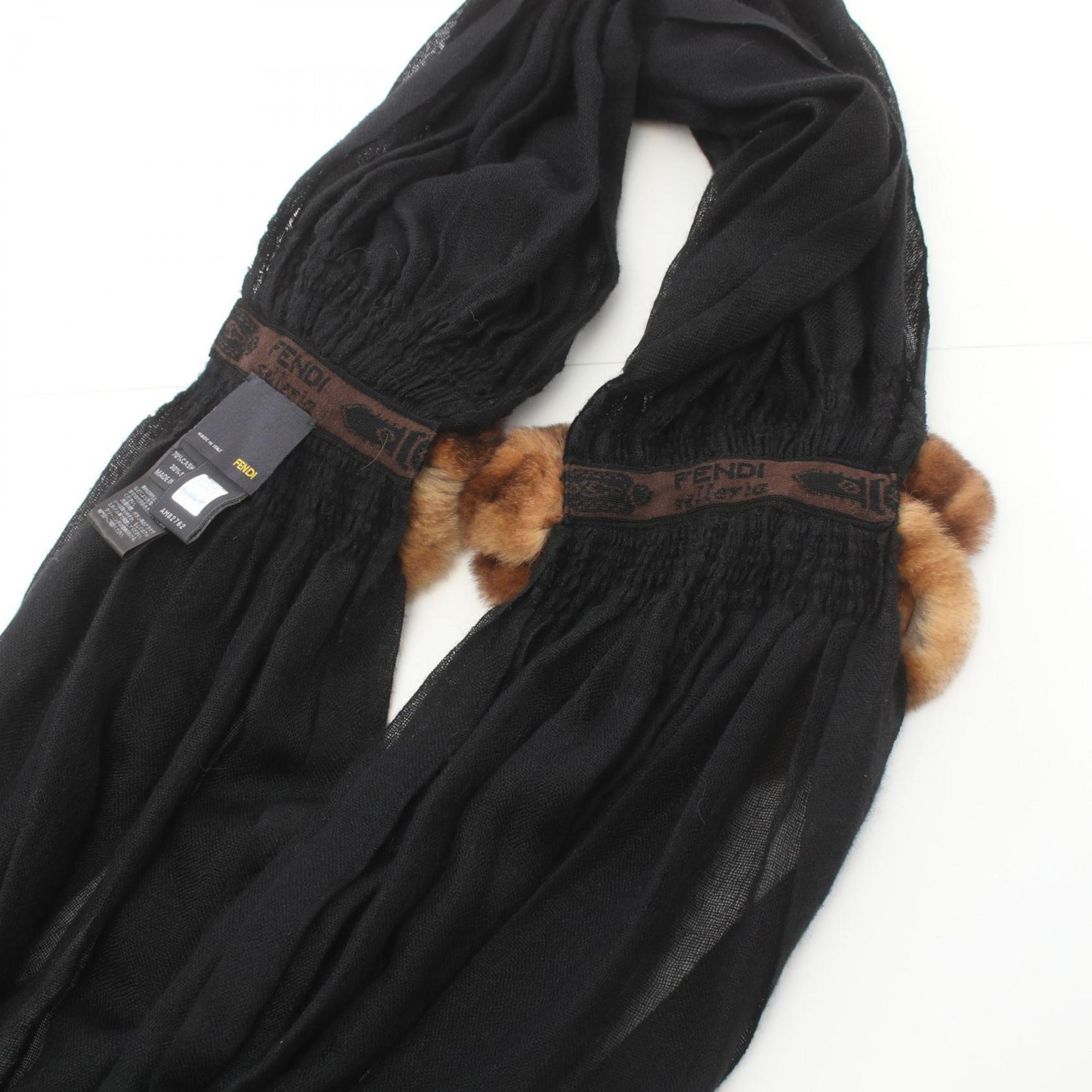 FENDI scarf clothing silk cashmere mink women's black brown