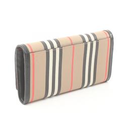 Burberry Icon Stripe E-Canvas Bi-Fold Long Wallet Coated Canvas Leather Men's Women's Beige Multicolor 8030447