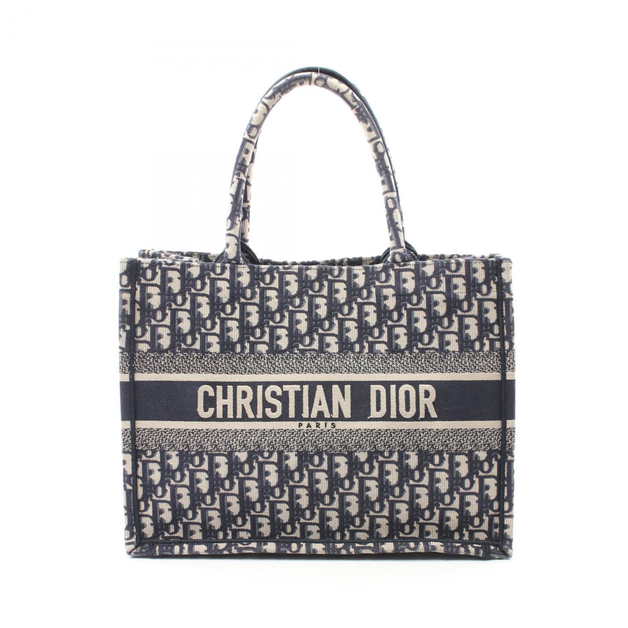 Christian Dior Dior BO TOTE Book Tote Medium Bag Canvas Women's White Navy