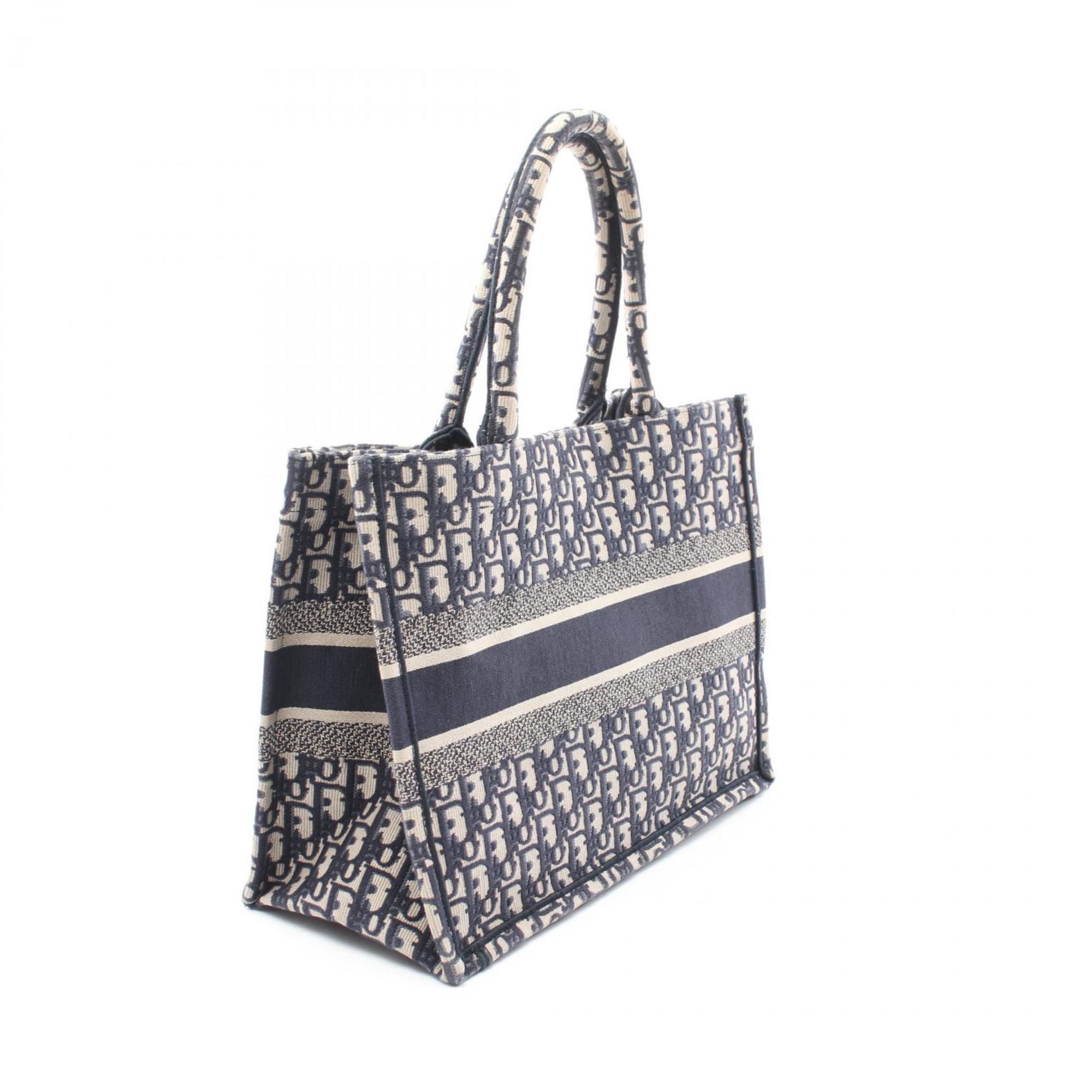 Christian Dior Dior BO TOTE Book Tote Medium Bag Canvas Women's White Navy