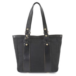 FENDI Zucchino Canvas Leather Black 8BH161 Gold Hardware Tote Bag