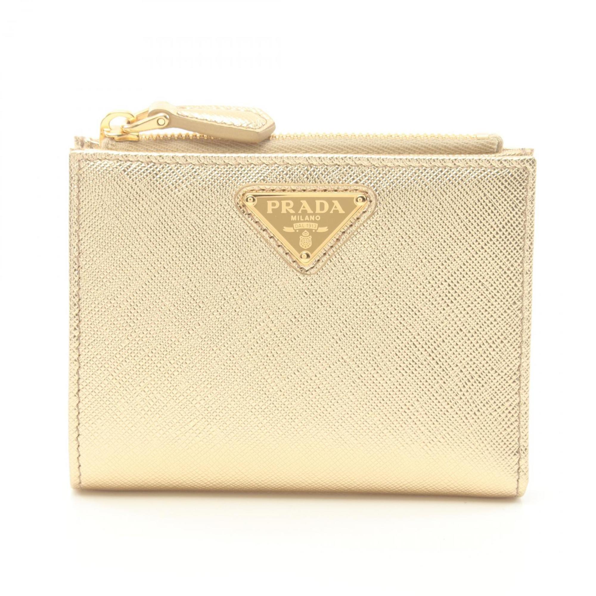 PRADA PORTAF PICCOLO LAMPO Bi-fold Wallet Leather Women's Gold 1ML050