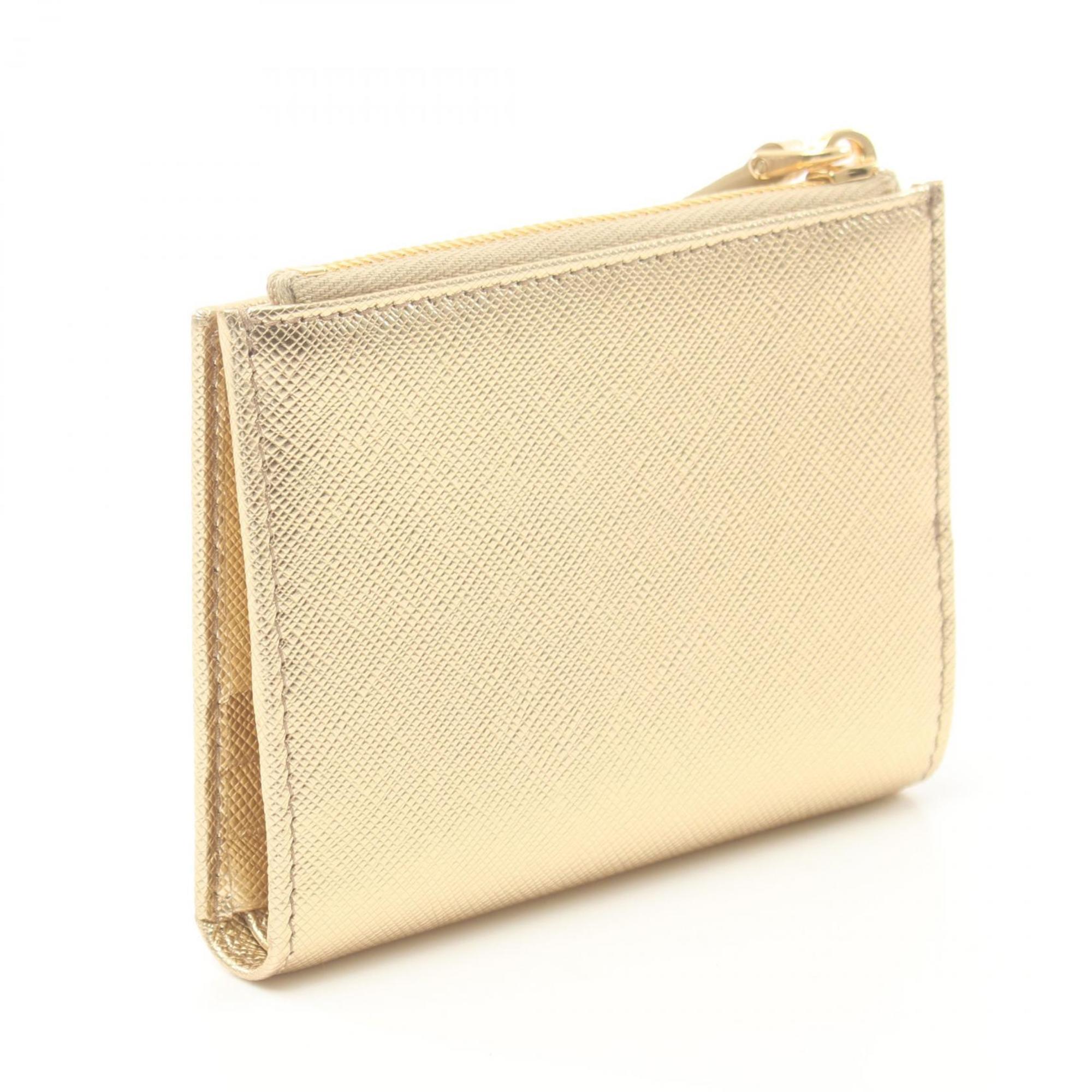 PRADA PORTAF PICCOLO LAMPO Bi-fold Wallet Leather Women's Gold 1ML050