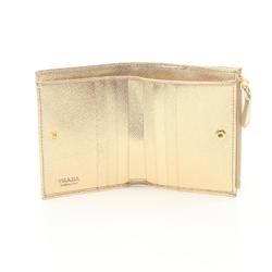 PRADA PORTAF PICCOLO LAMPO Bi-fold Wallet Leather Women's Gold 1ML050