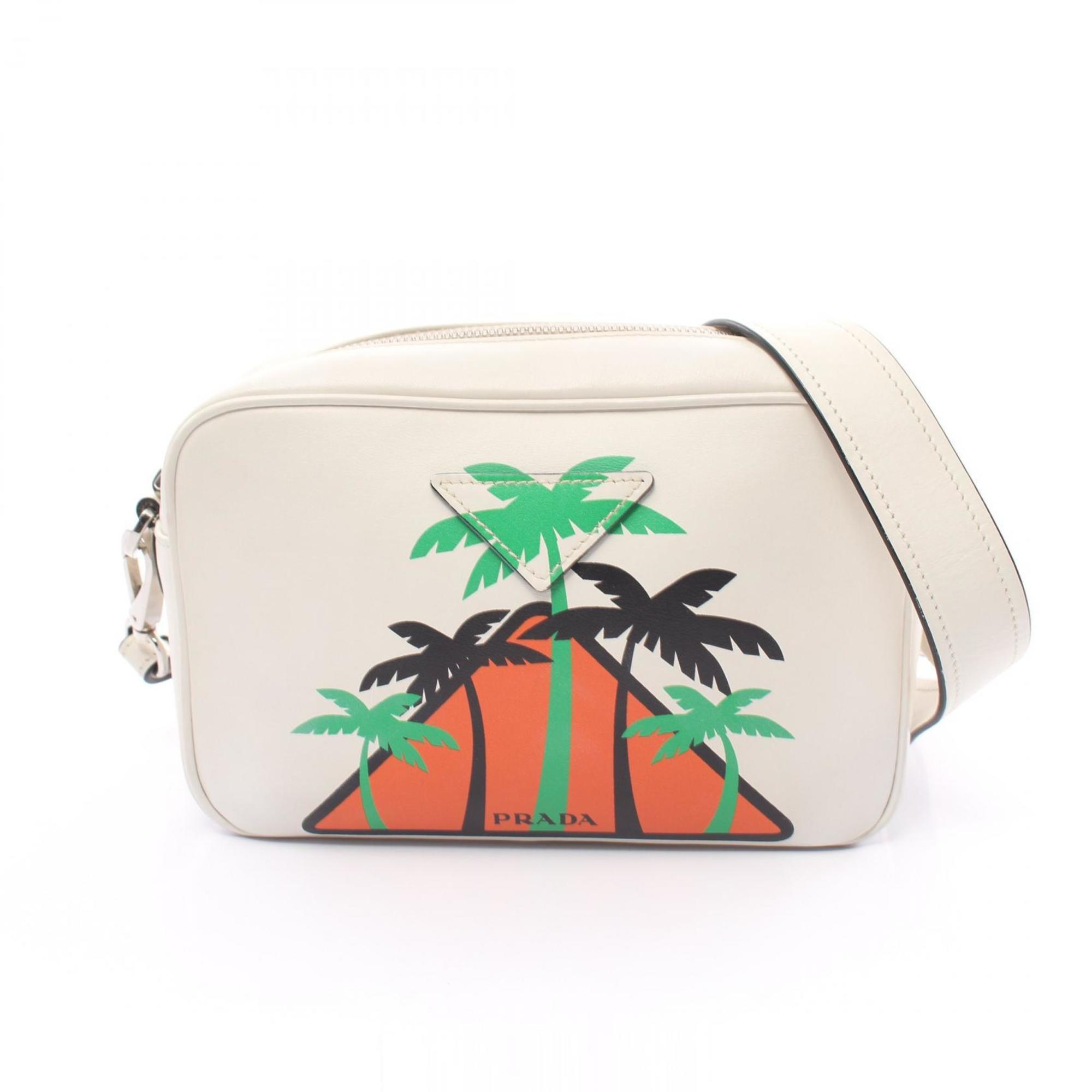 PRADA CITY CALF Shoulder Bag Leather Women's White Multicolor