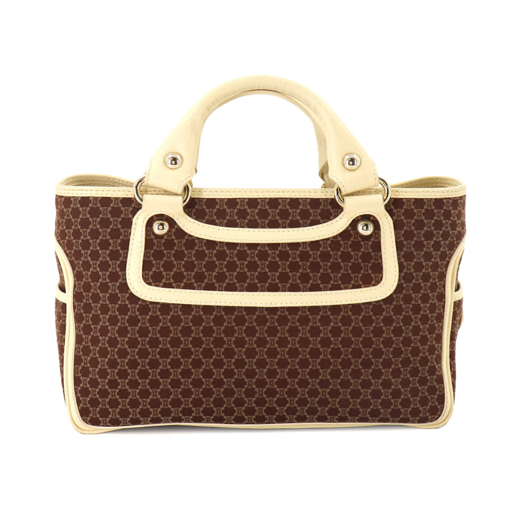 CELINE Macadam pattern handbag canvas leather brown light beige gold hardware Hand Bag