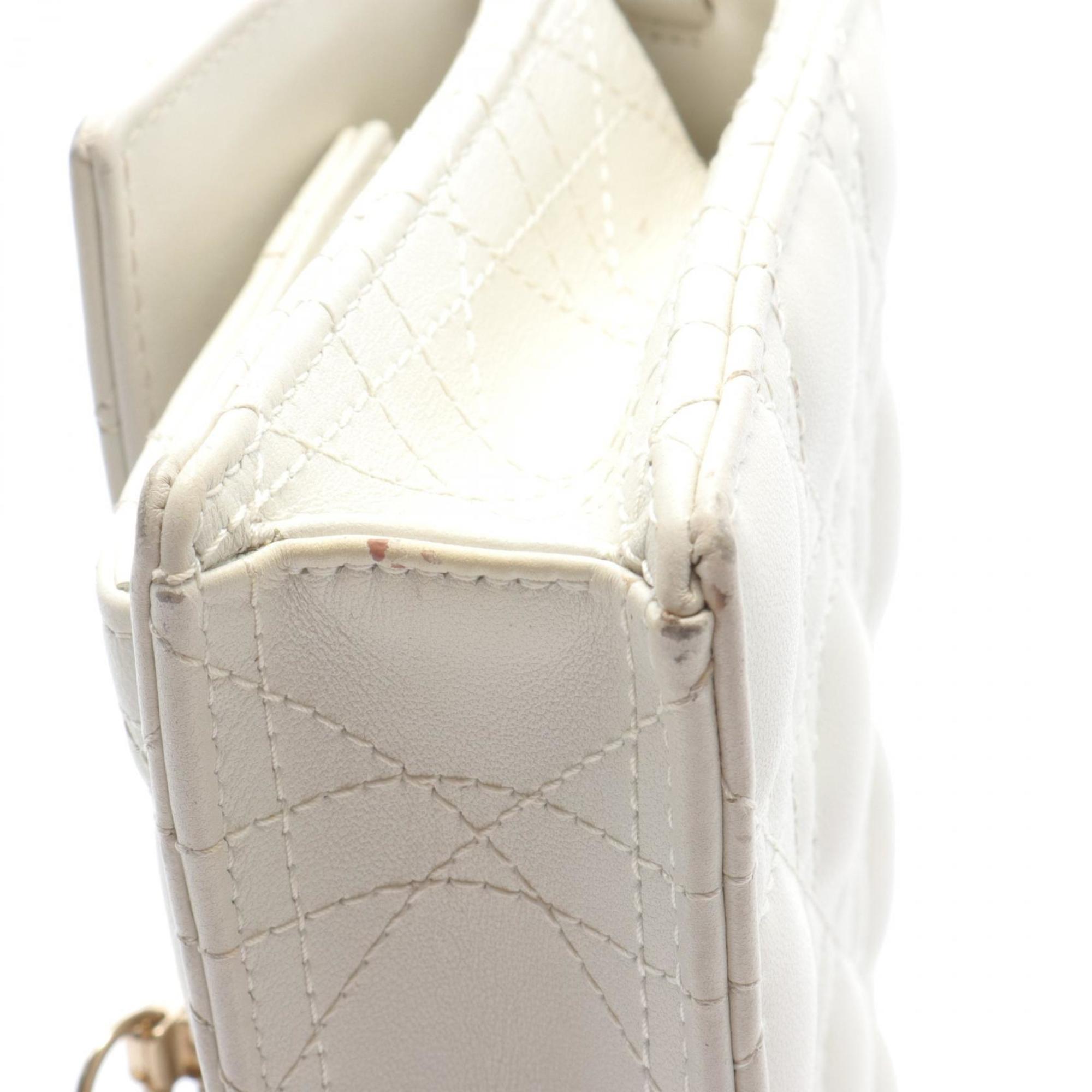 Christian Dior Dior Cannage Shoulder Bag Leather Women's White