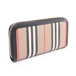 Burberry Icon Stripe Round Long Wallet Coated Canvas Women's Beige Multicolor 8027