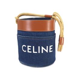 CELINE Bucket Shoulder Bag Denim Leather Blue Brown Gold Hardware 196272