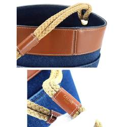 CELINE Bucket Shoulder Bag Denim Leather Blue Brown Gold Hardware 196272