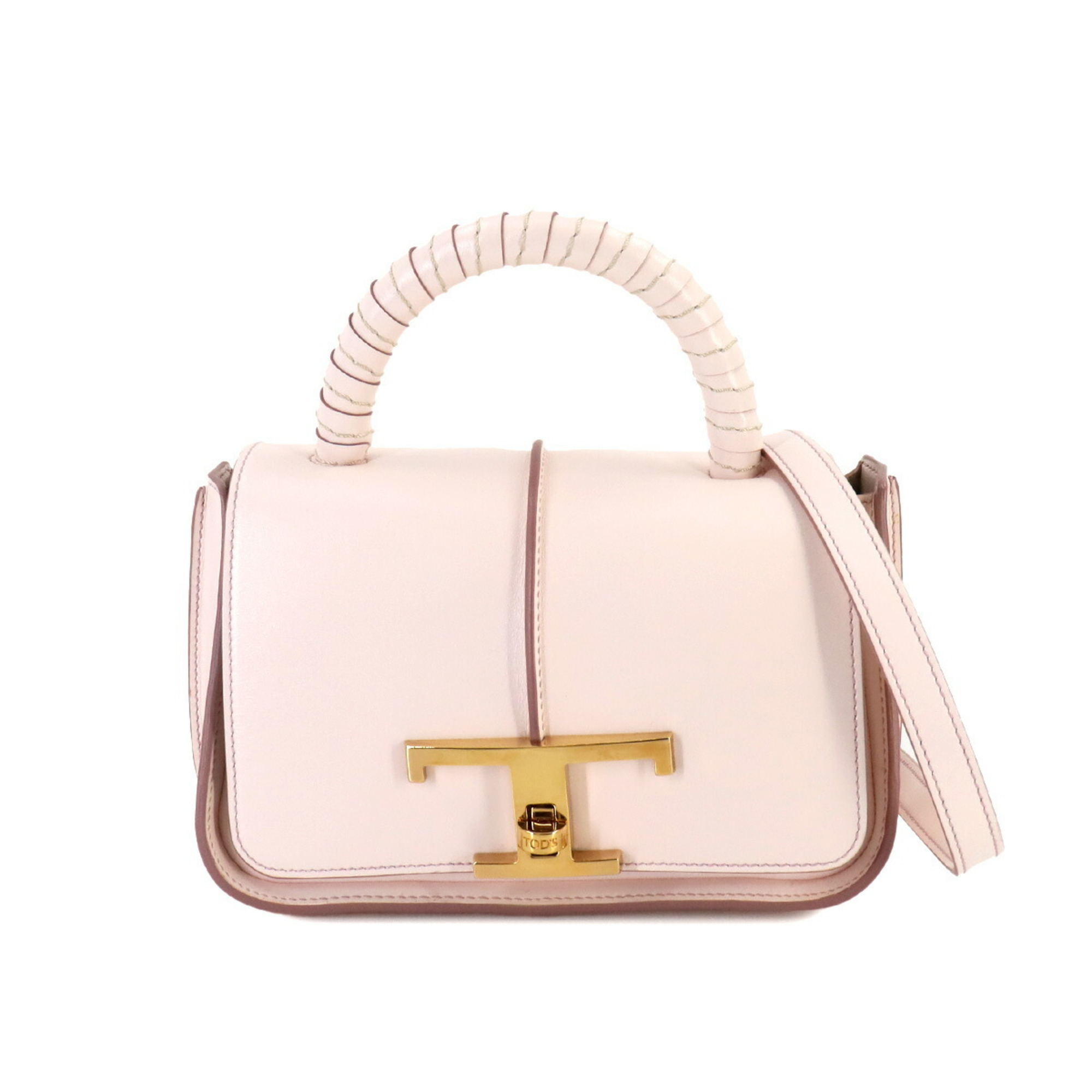 TOD'S Timeless 2way Hand Shoulder Bag Leather Pink Gold Hardware