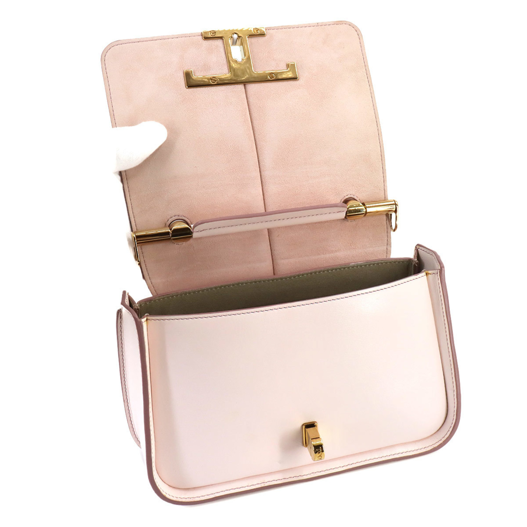 TOD'S Timeless 2way Hand Shoulder Bag Leather Pink Gold Hardware