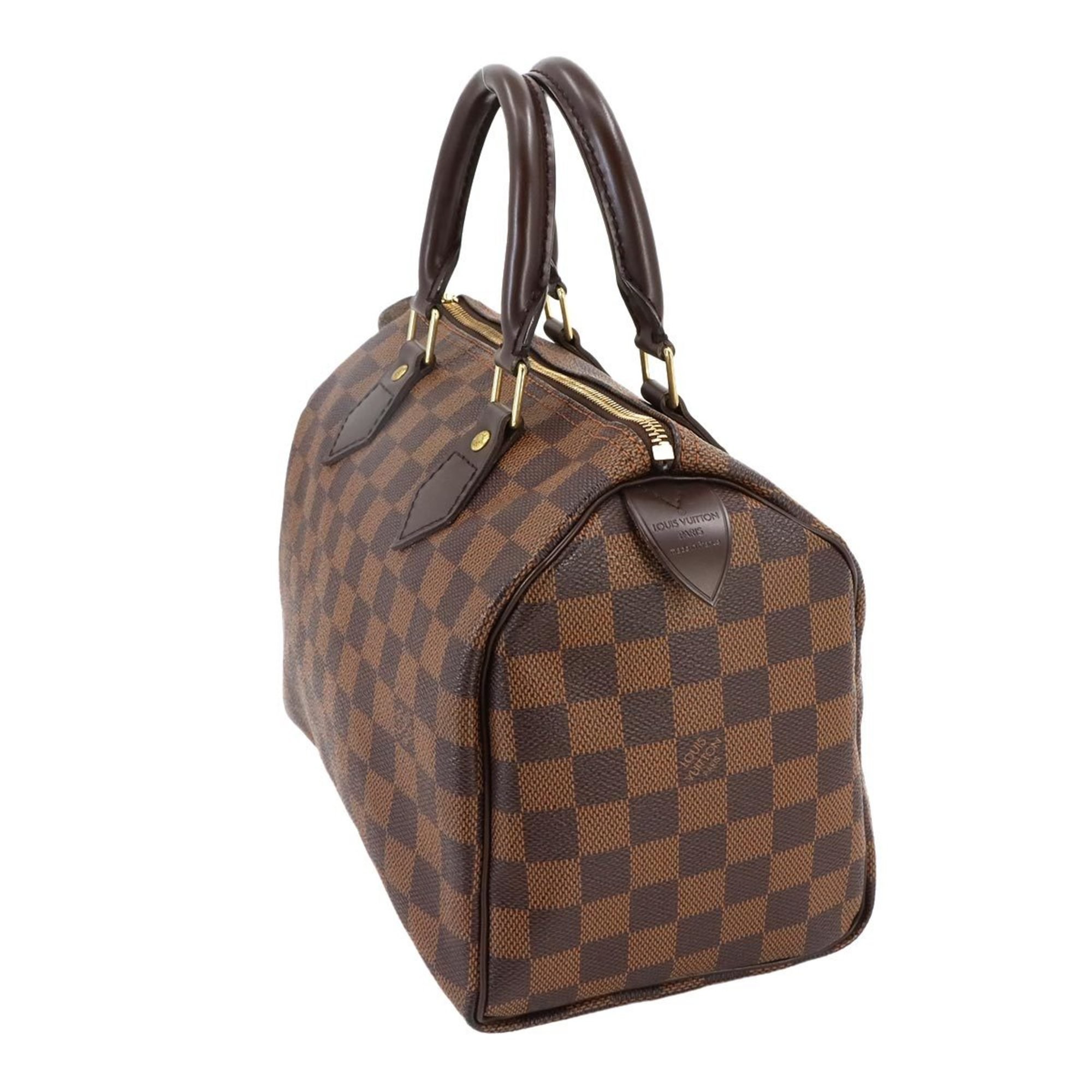 Louis Vuitton Damier Speedy 25 Handbag Ebene Brown N41532 Gold Hardware