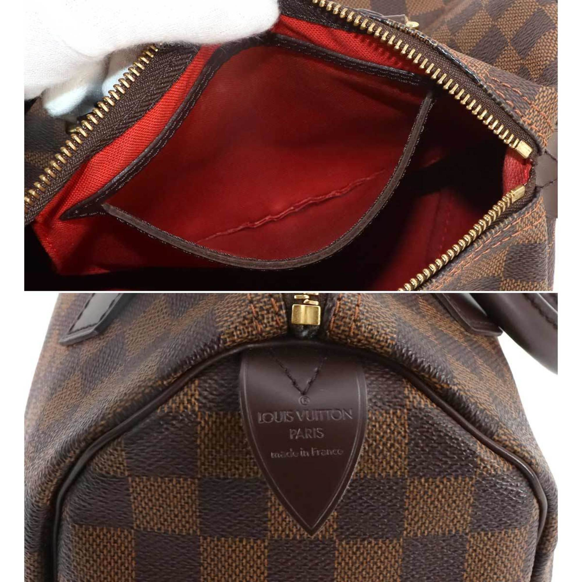 Louis Vuitton Damier Speedy 25 Handbag Ebene Brown N41532 Gold Hardware