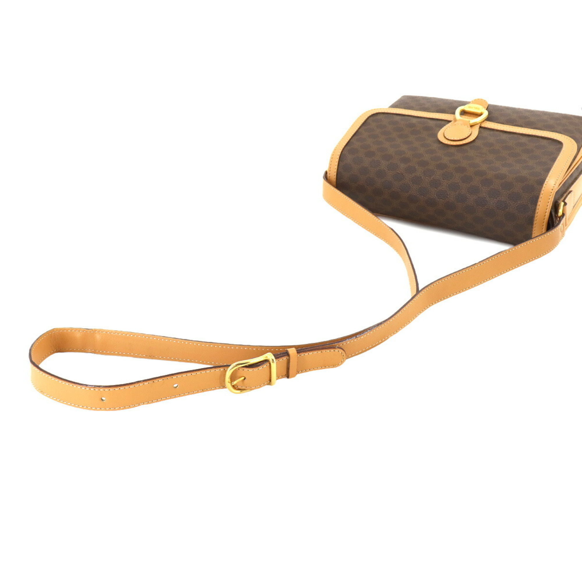 CELINE Macadam Shoulder Bag Leather Brown Gold Hardware