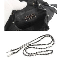 PRADA Backpack-style chain shoulder bag, nylon, leather, nero, silver hardware, BZ0029 Chain Shoulder Bag