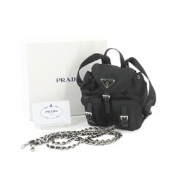 PRADA Backpack-style chain shoulder bag, nylon, leather, nero, silver hardware, BZ0029 Chain Shoulder Bag