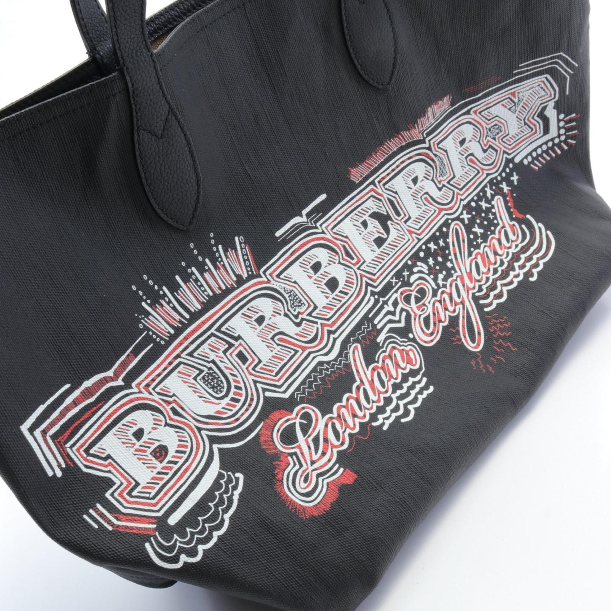 Burberry Large Doodle Tote Bag Canvas Leather Men's Women's Black Beige Multicolor