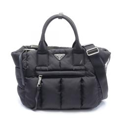 PRADA Tessuto Bomber Handbag Bag Nylon Leather Women's Black