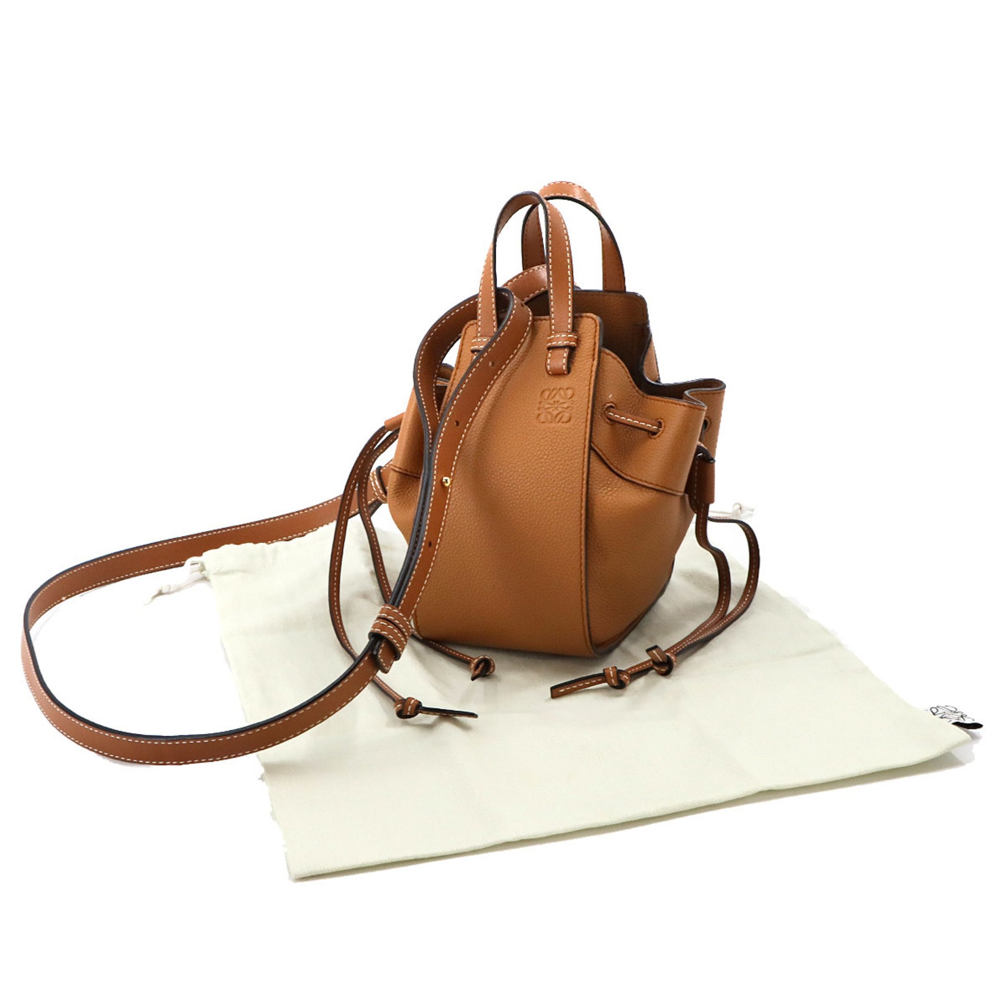 LOEWE Hammock Drawstring Mini 2way Hand Shoulder Bag Leather Tan