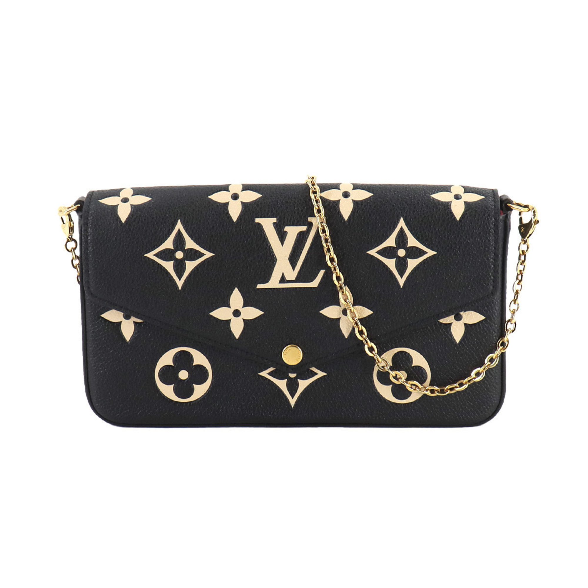 Louis Vuitton LOUIS VUITTON Monogram Empreinte Pochette Felicie Chain Wallet Leather Black Beige M80482 RFID