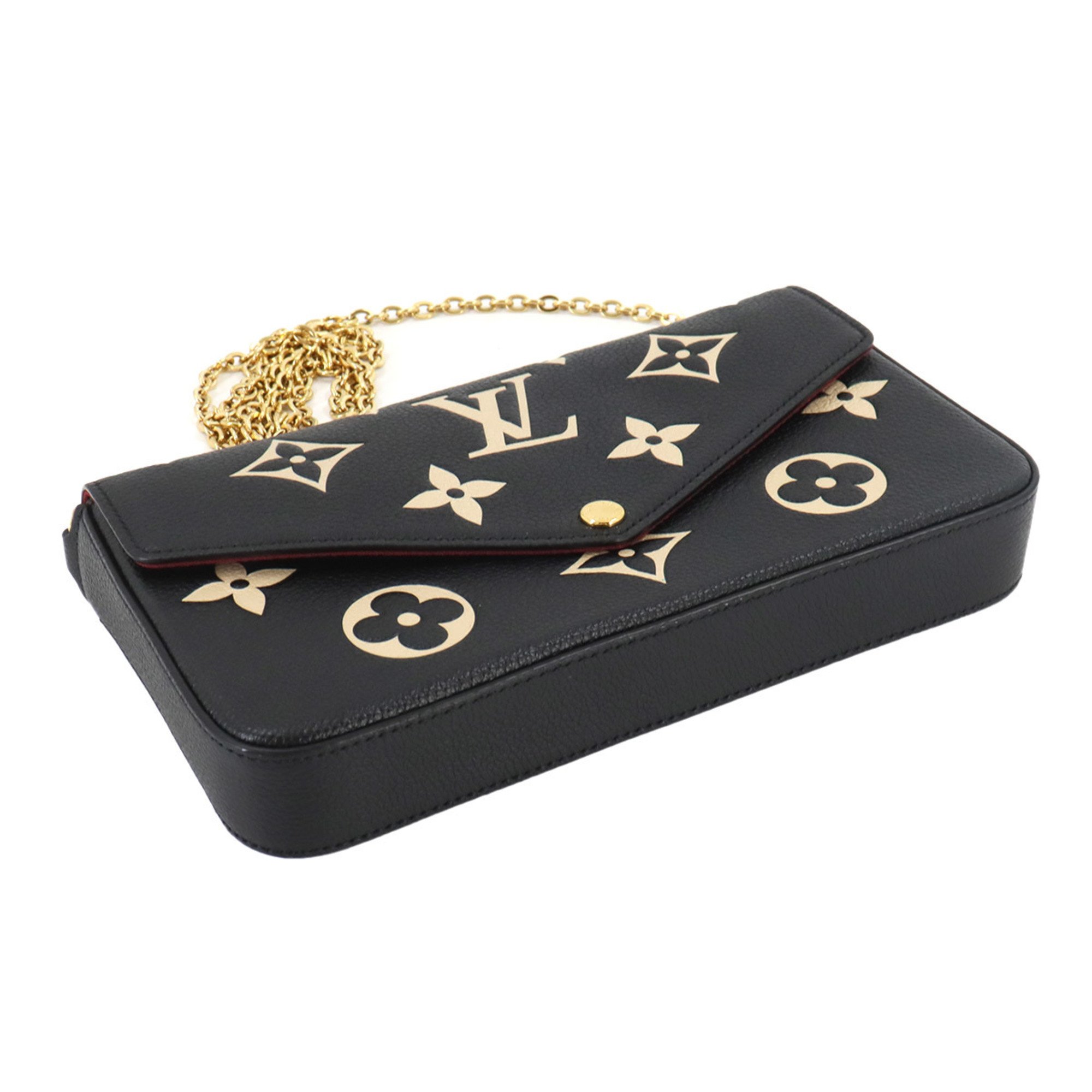 Louis Vuitton LOUIS VUITTON Monogram Empreinte Pochette Felicie Chain Wallet Leather Black Beige M80482 RFID