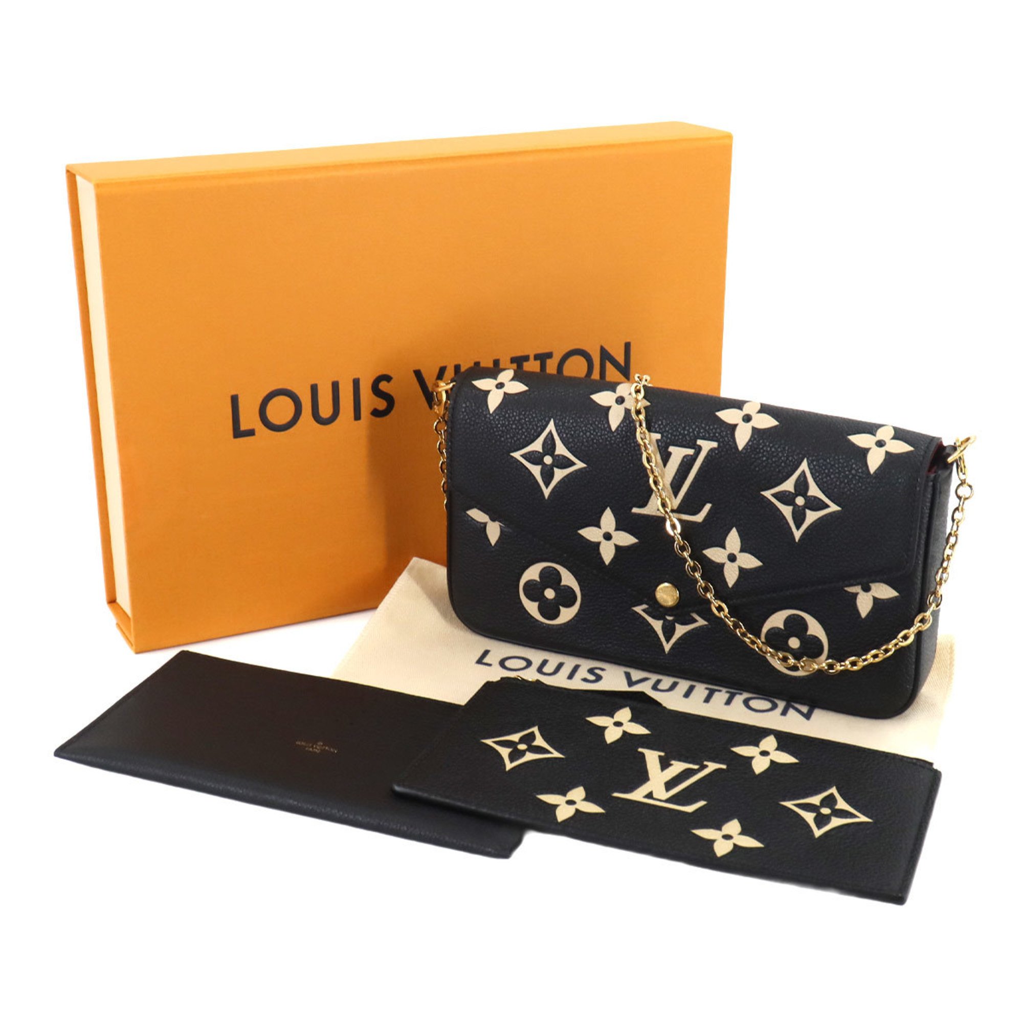 Louis Vuitton LOUIS VUITTON Monogram Empreinte Pochette Felicie Chain Wallet Leather Black Beige M80482 RFID