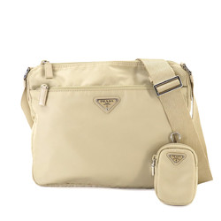 PRADA Shoulder Bag Nylon Leather Deserto Beige 1BC421 Silver Hardware