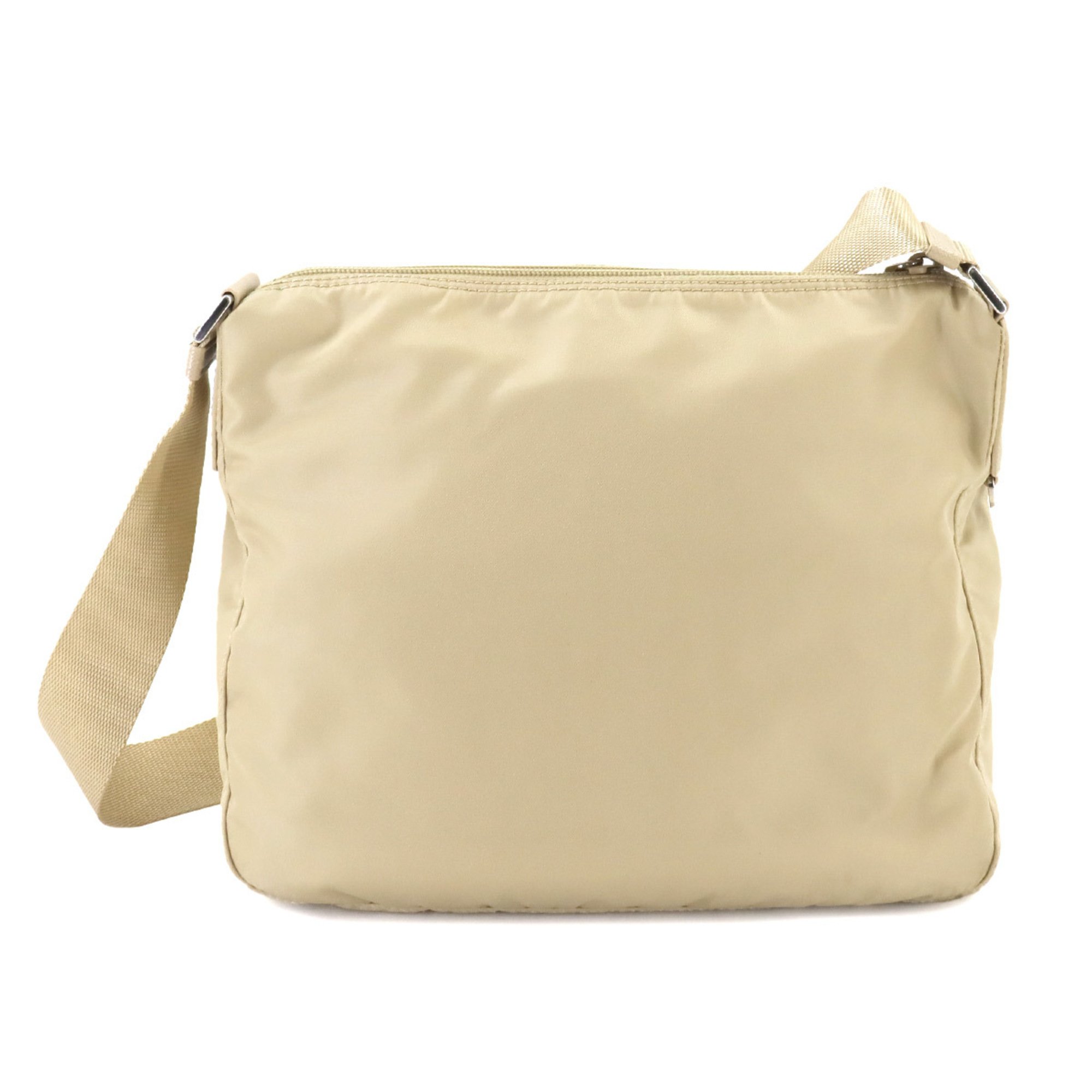 PRADA Shoulder Bag Nylon Leather Deserto Beige 1BC421 Silver Hardware