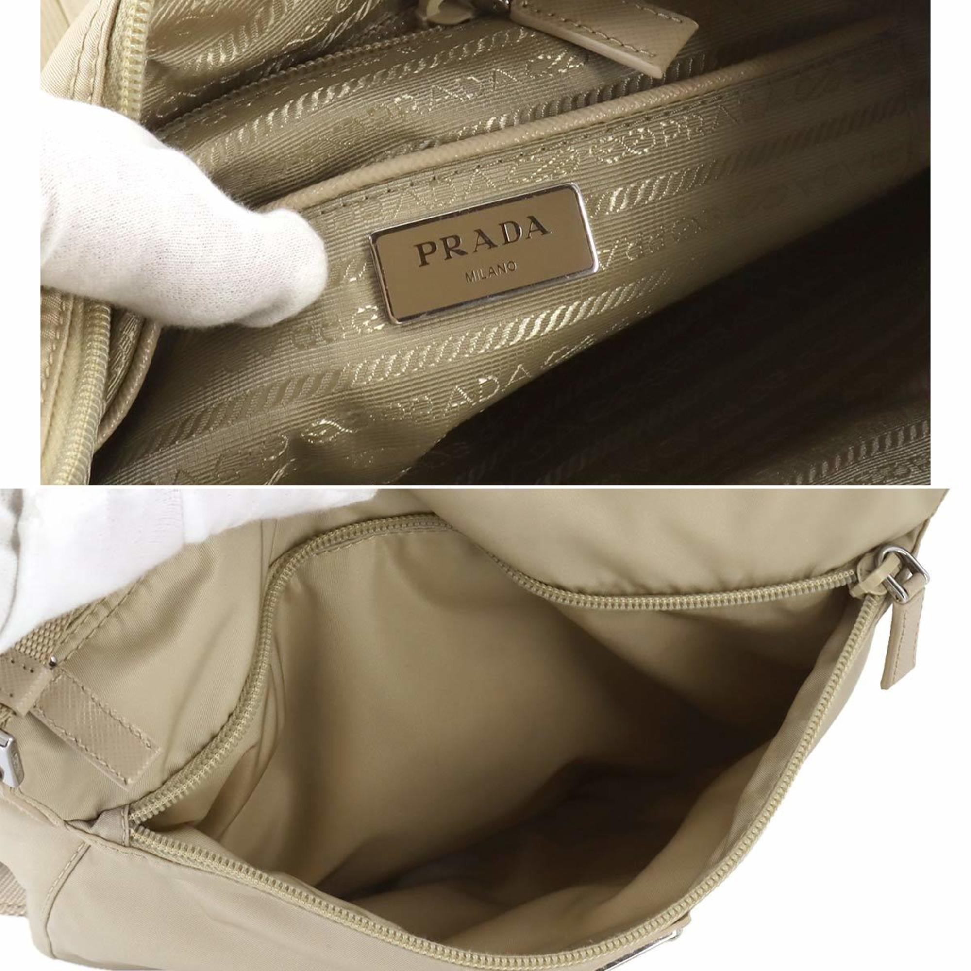 PRADA Shoulder Bag Nylon Leather Deserto Beige 1BC421 Silver Hardware