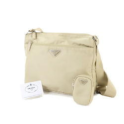 PRADA Shoulder Bag Nylon Leather Deserto Beige 1BC421 Silver Hardware