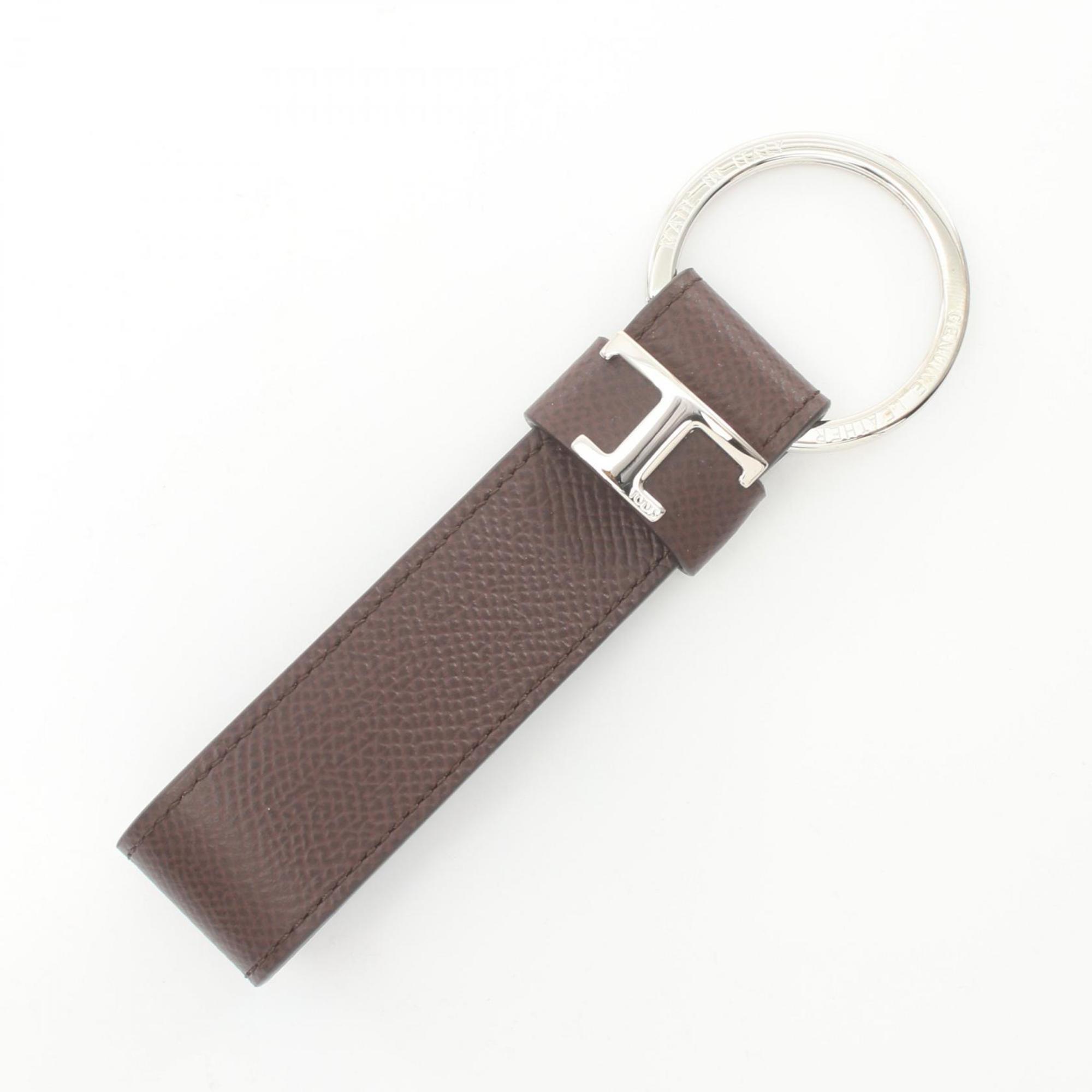 Tod's T Keychain Leather Metal Men's Brown Silver XAMTSIGA200F3KS804