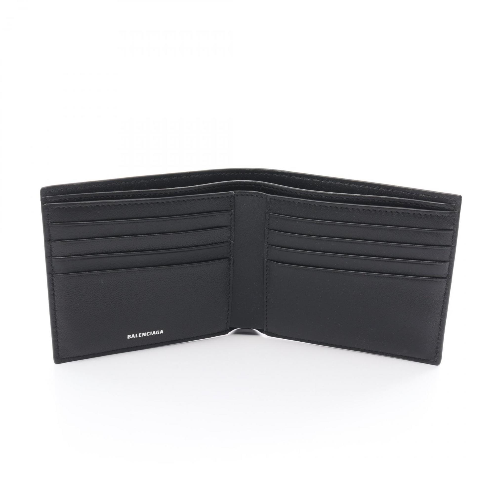 BALENCIAGA Monaco Square Folded Wallet, Bi-fold Leather, Men's, Black, 7665692AAS81000