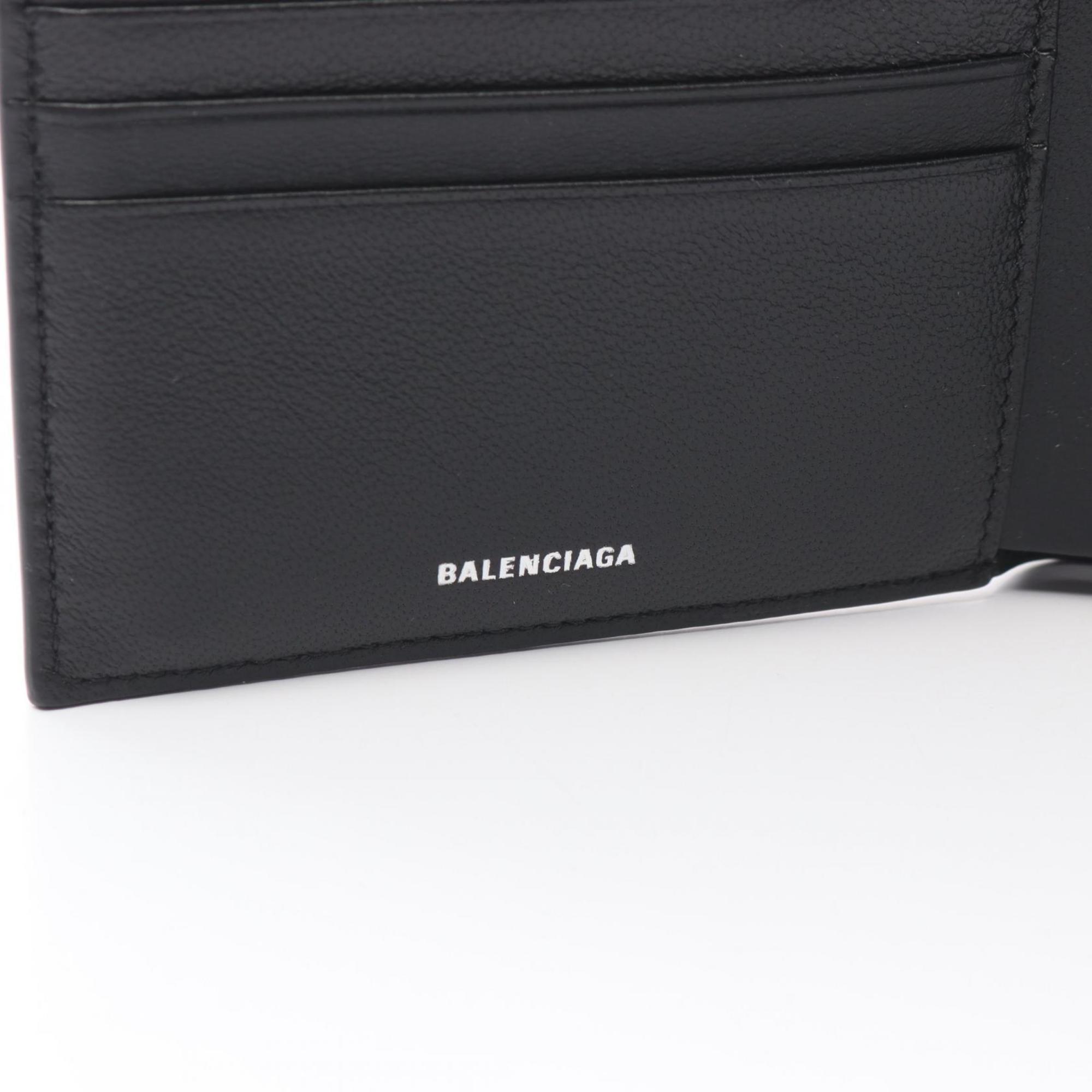 BALENCIAGA Monaco Square Folded Wallet, Bi-fold Leather, Men's, Black, 7665692AAS81000