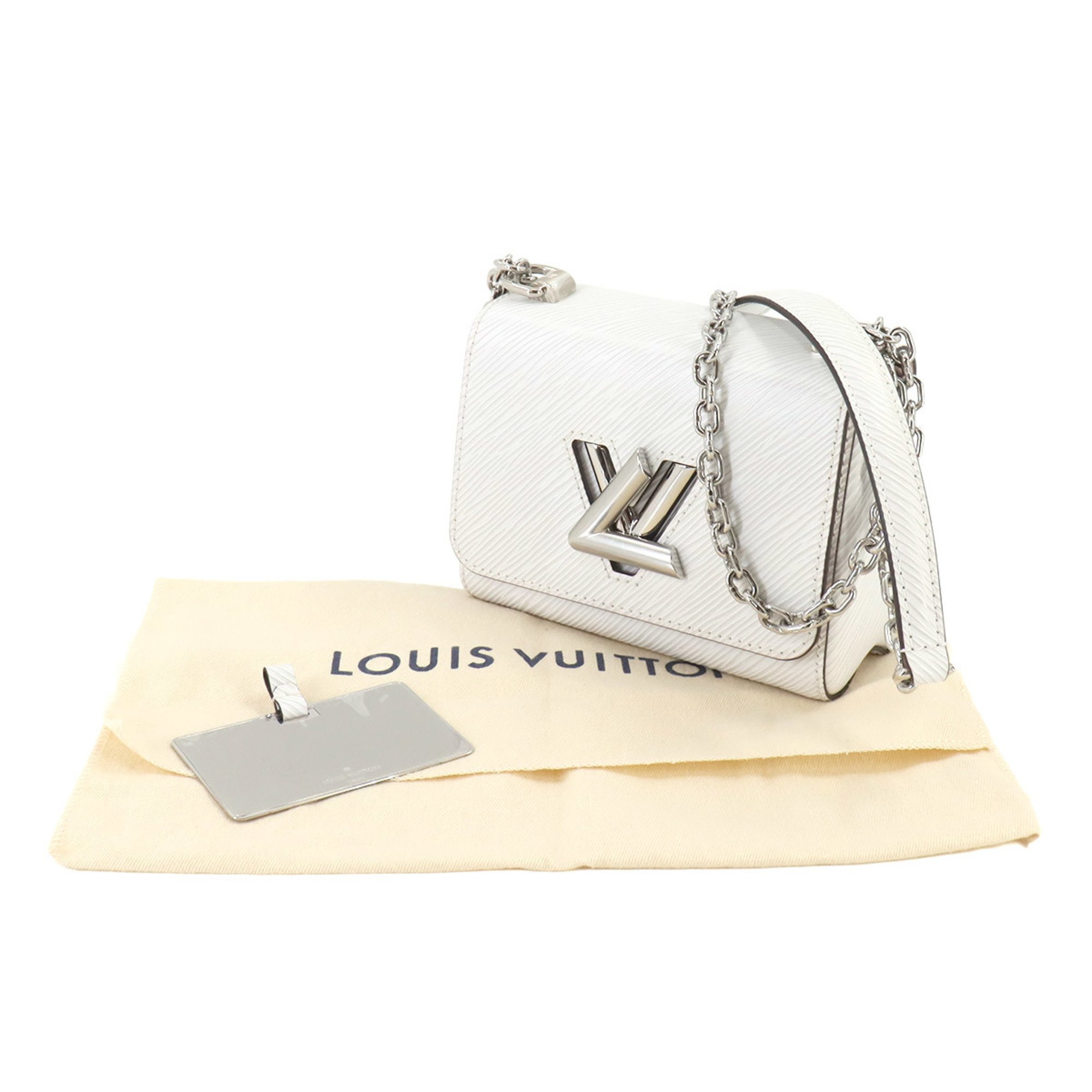 Louis Vuitton Epi Twist MINI Chain Shoulder Bag Leather Blanc M56118 RFID Silver Hardware