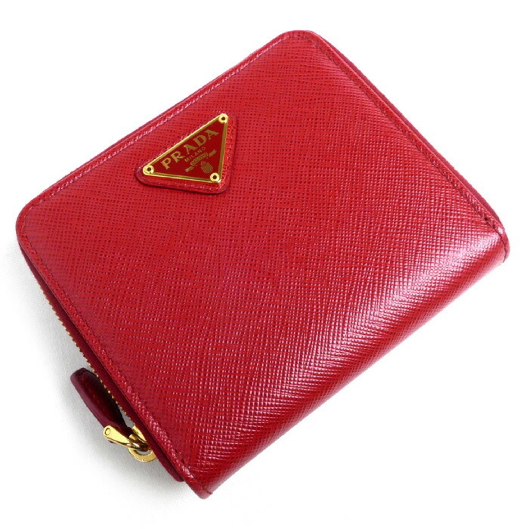 PRADA Prada Saffiano Triangle Bi-fold Wallet Red 1ML036 QHH F068Z Women's