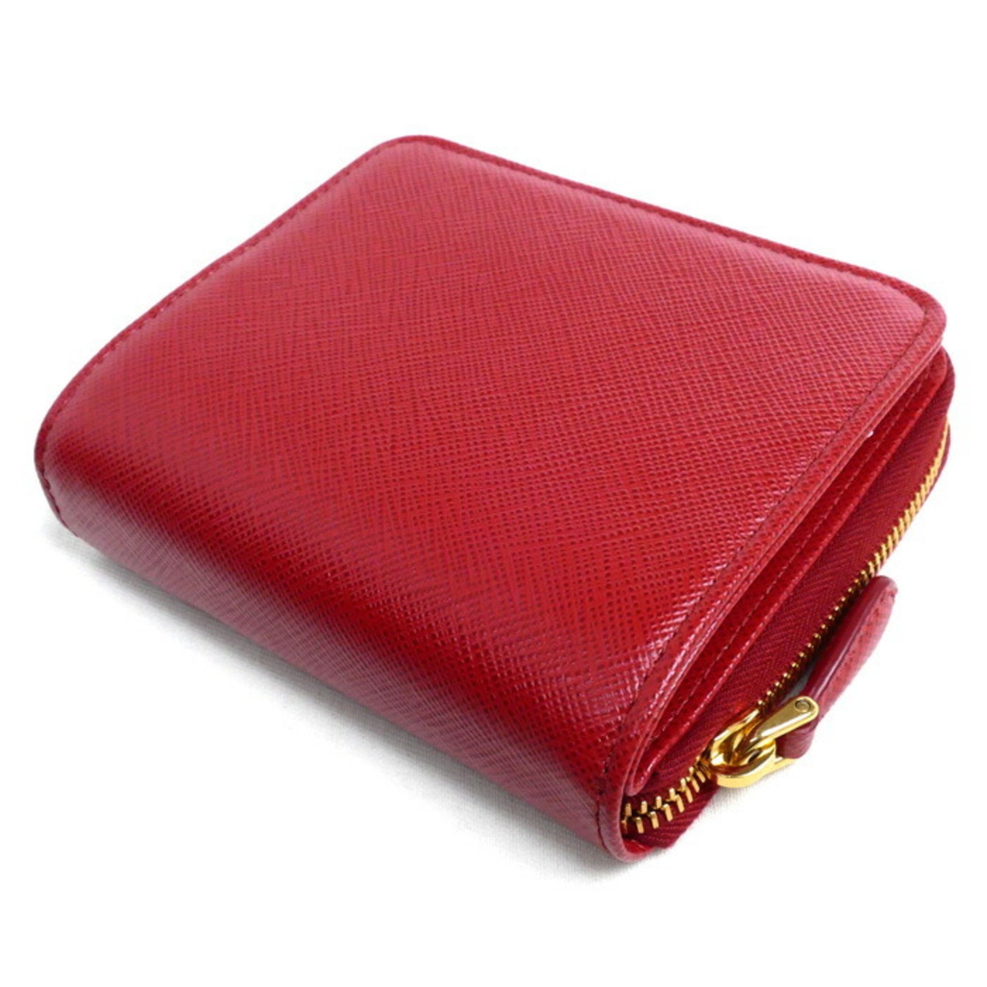 PRADA Prada Saffiano Triangle Bi-fold Wallet Red 1ML036 QHH F068Z Women's