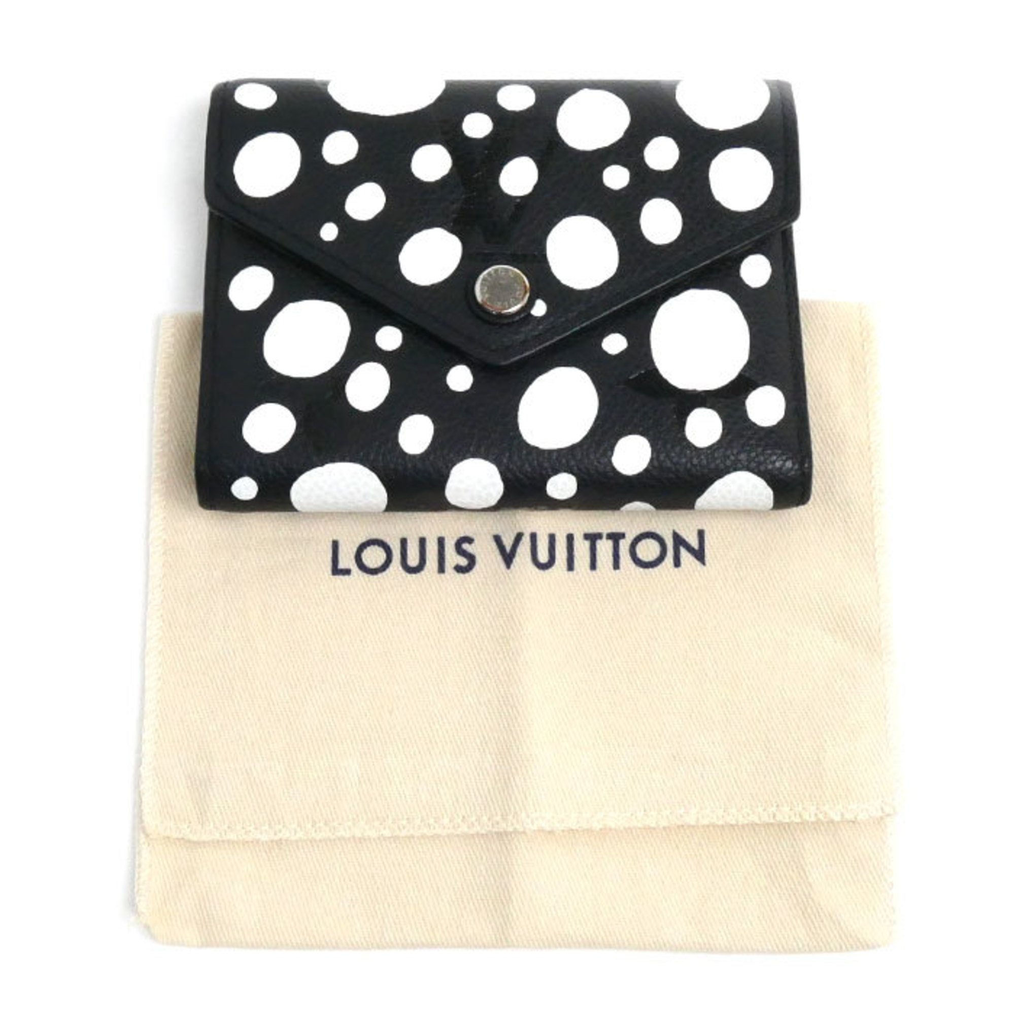 LOUIS VUITTON LV×YK Portefeuille Victorine Tri-fold Wallet Monogram Empreinte Yayoi Kusama Black Noir M82105 Women's