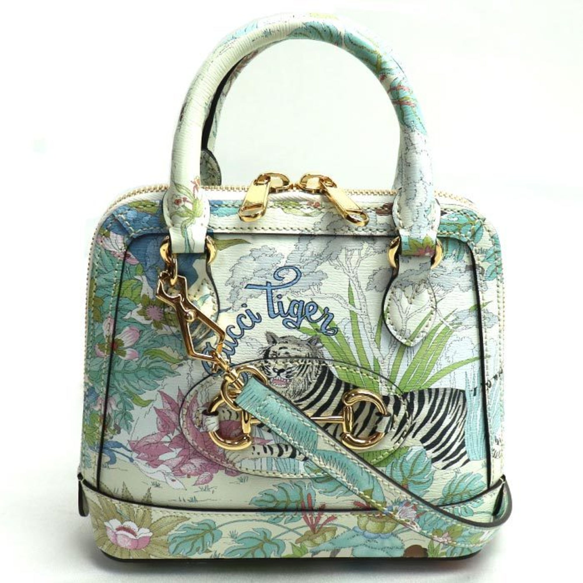 GUCCI Horsebit 1955 Tiger 2-Way Shoulder Bag White Multicolor 677212 Women's