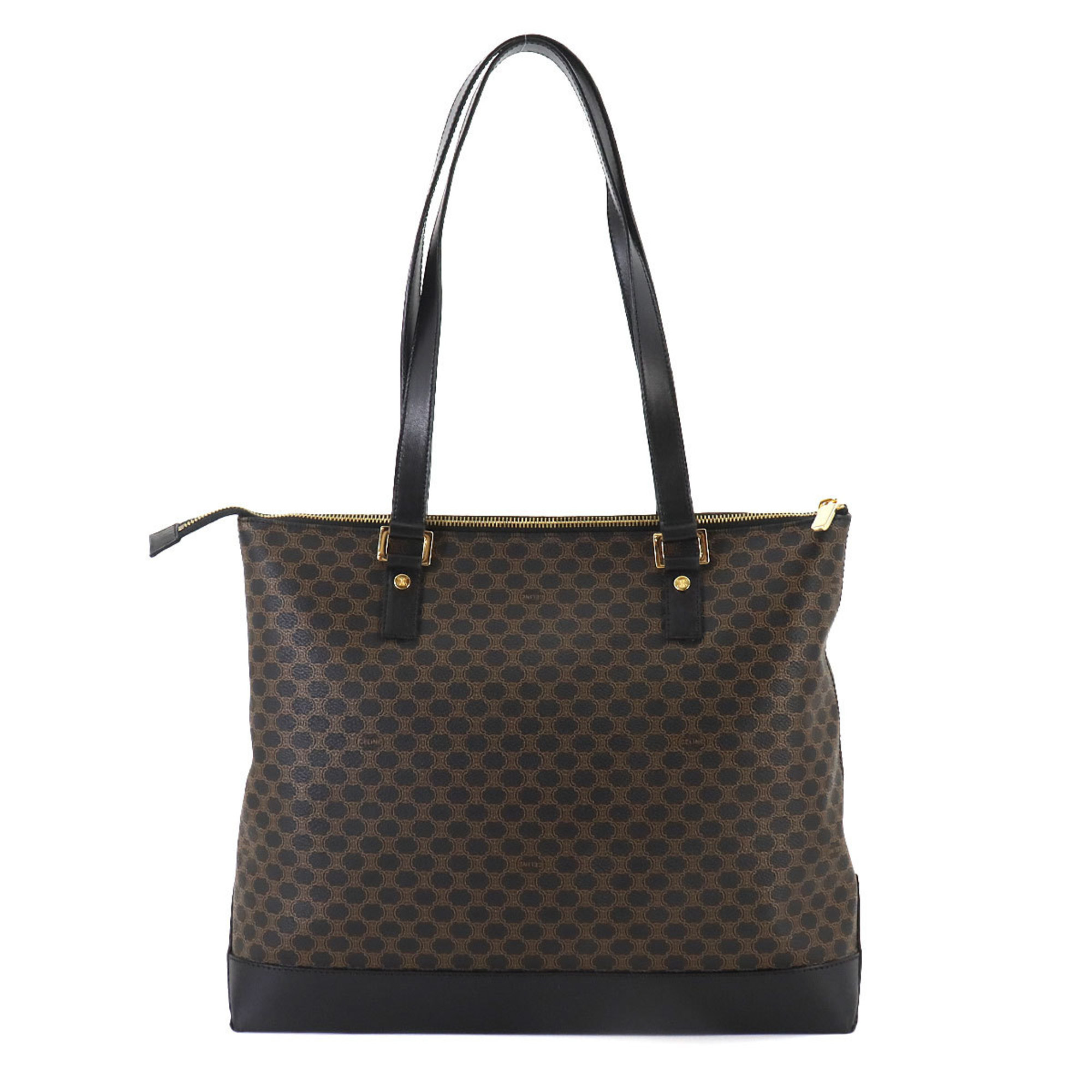 CELINE Macadam Tote Bag in black, brown leather and gold hardware