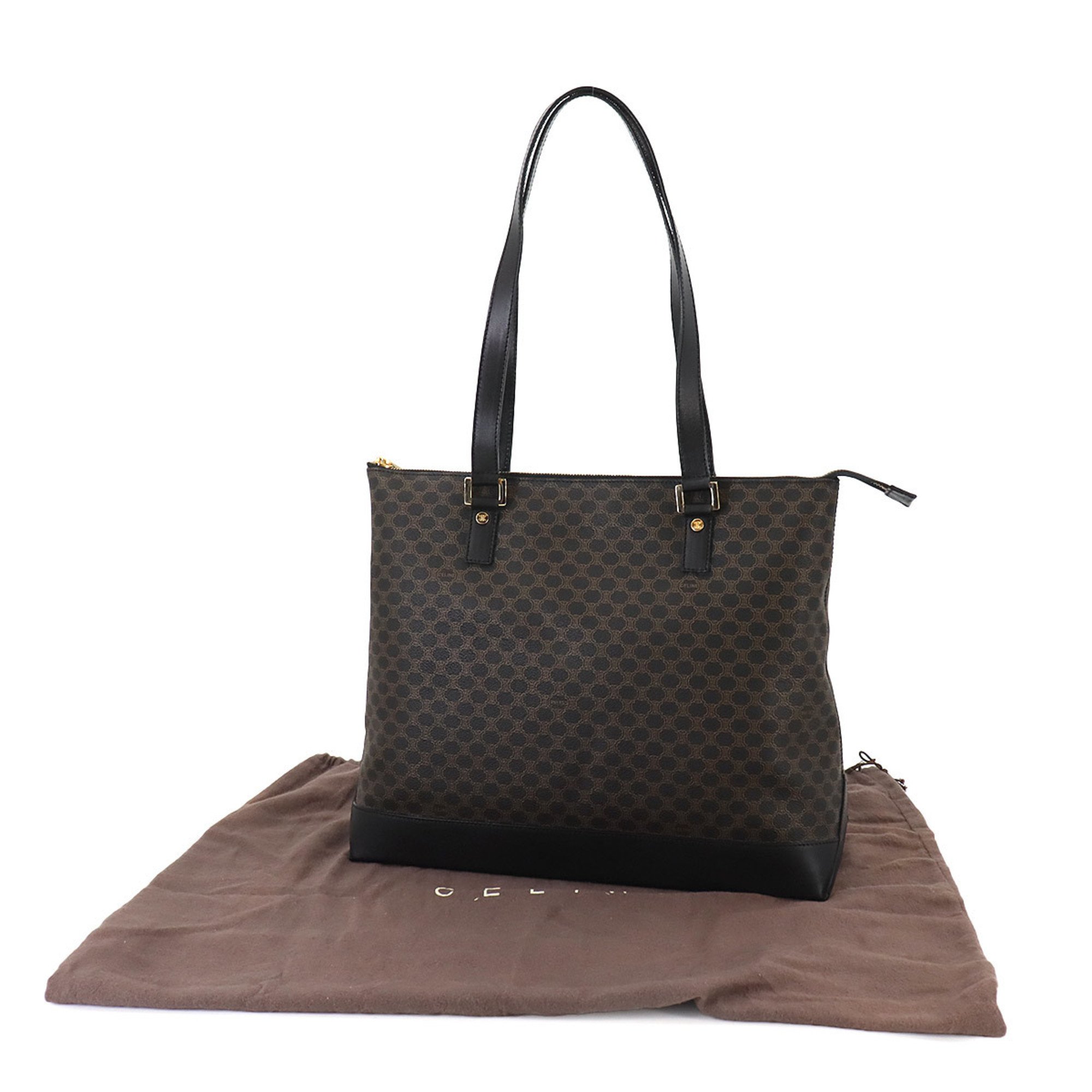 CELINE Macadam Tote Bag in black, brown leather and gold hardware