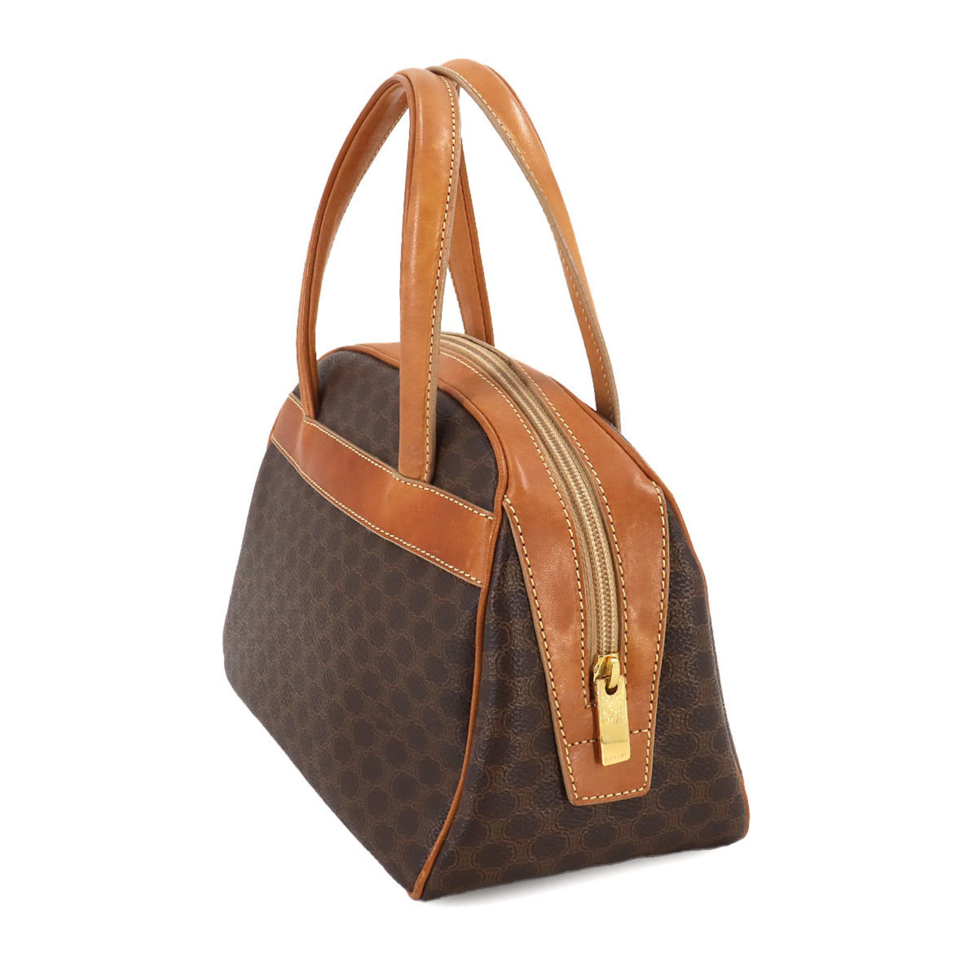 CELINE Macadam Pattern Handbag Leather Brown Gold Hardware Bag