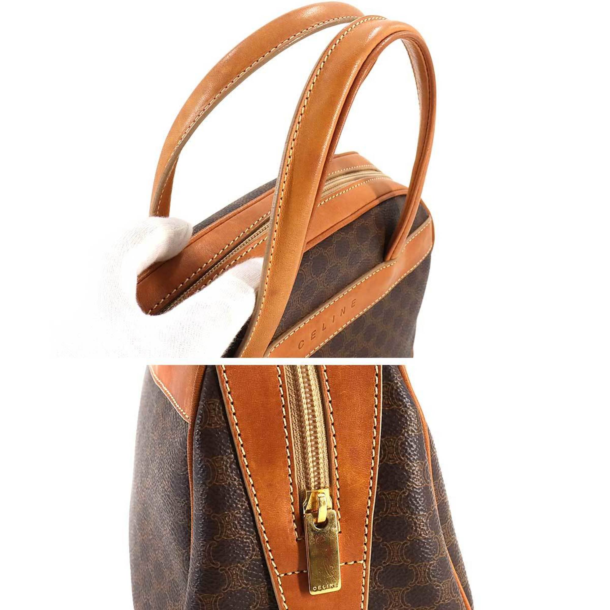 CELINE Macadam Pattern Handbag Leather Brown Gold Hardware Bag