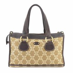 CELINE Macadam Canvas Leather Beige Brown Gold Hardware Tote Bag