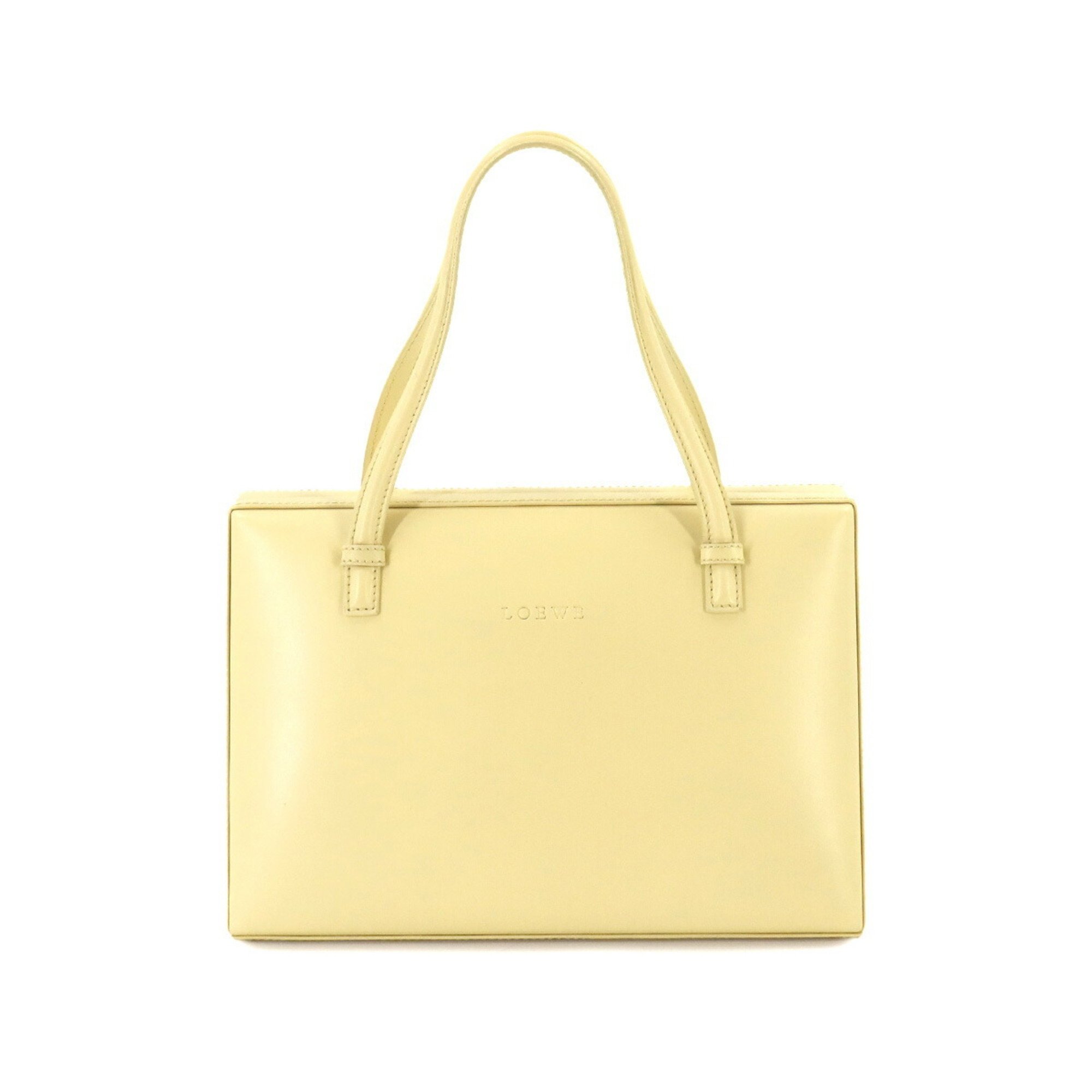 LOEWE Handbag Leather Light Yellow Gold Metal Fittings Square Hand Bag