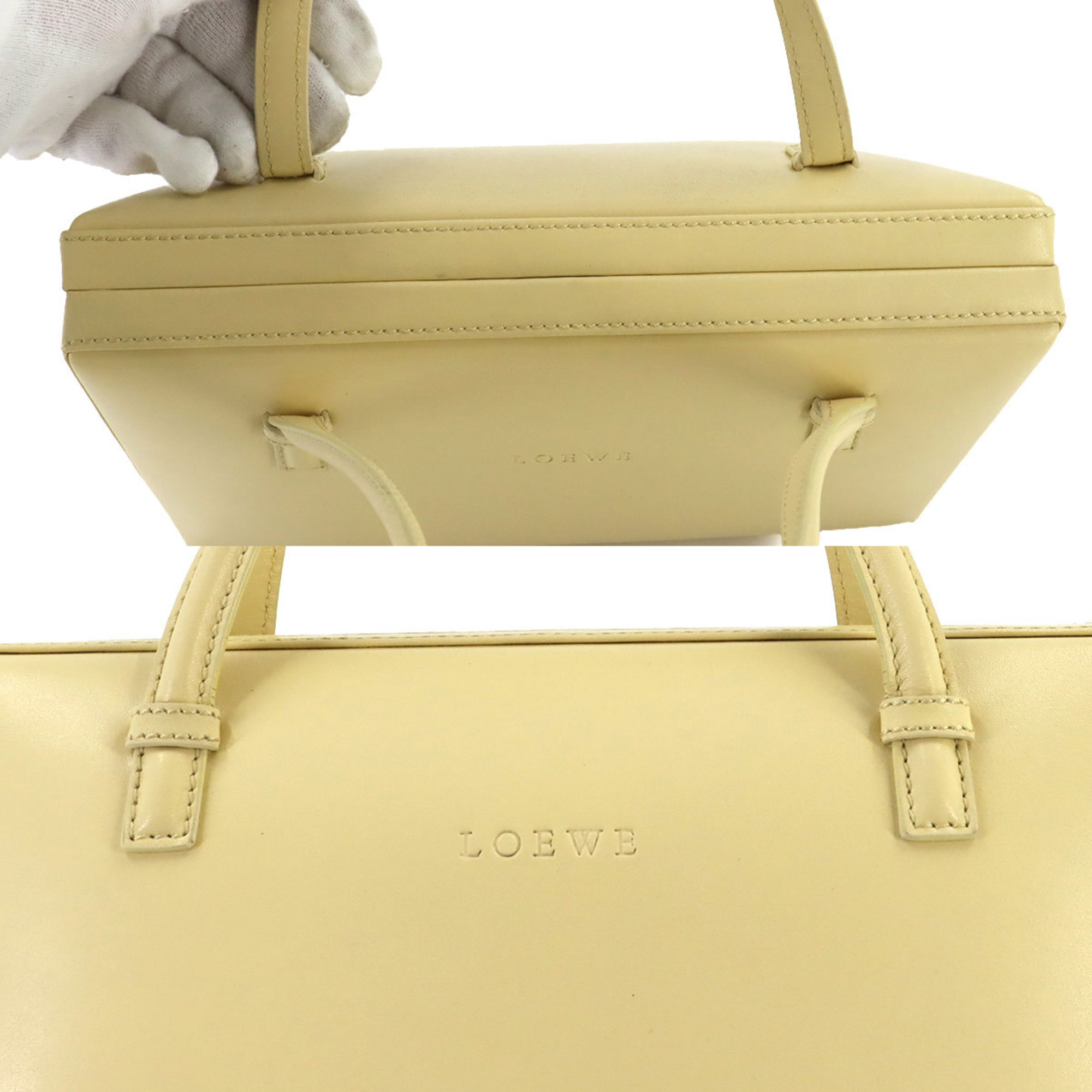 LOEWE Handbag Leather Light Yellow Gold Metal Fittings Square Hand Bag