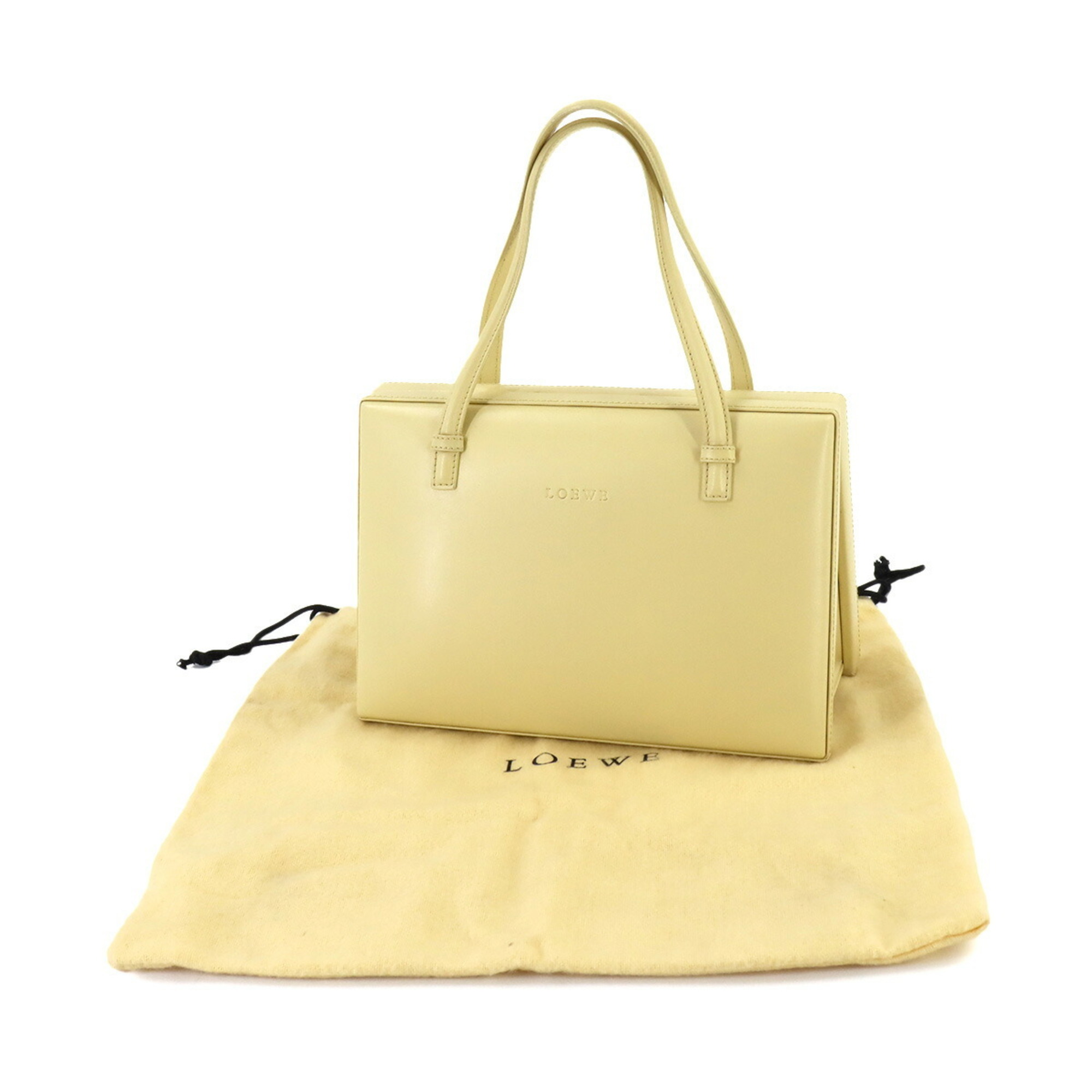 LOEWE Handbag Leather Light Yellow Gold Metal Fittings Square Hand Bag